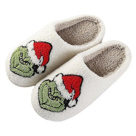 Juletræ Grinch Tøfler til Kvinder og Mænd - Bløde og Varme Indendørs Tøfler til Soveværelset - Hyggelige Hjemmetøfler - Gaver