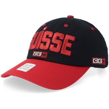 CCM - Svart unconstructed Keps - Switzerland Flag Team Baseball Cap Black/Red Dad Cap @ Hatstore