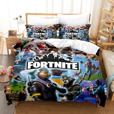 Lasten Fortnite -vuodevaatesetti, 3D-painettu kolmiosainen pussilakanasetti
