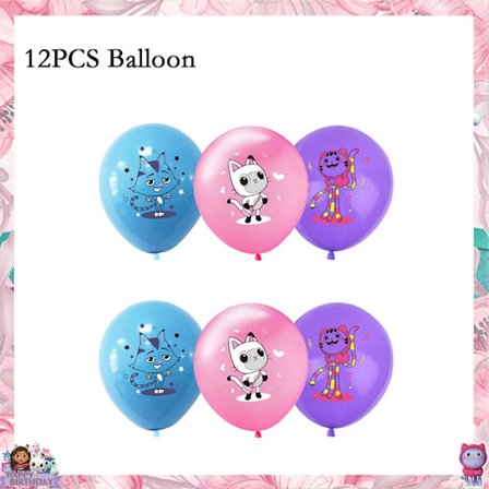 Gabby Dollhouse Fødselsdagsfestartikler: Rosa Gabby Kat-kopper, tallerkener, servietter, balloner, baggrund-FA-