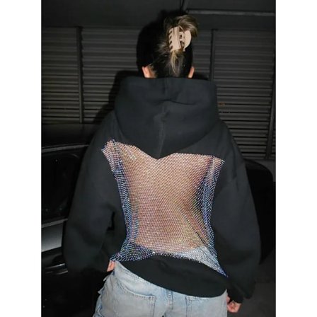 Backstage Crystal Mesh -huppari, muodikas katumuotipusero, musta, koko XS