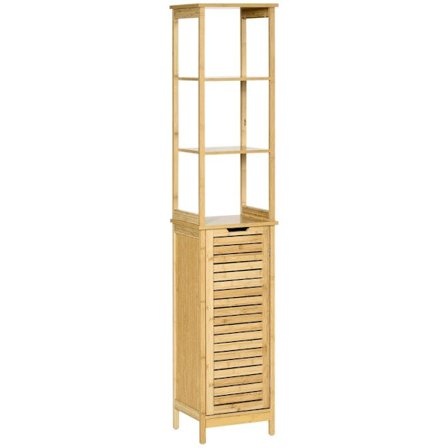 Rootz Badeværelsesskab - Højskab - Badeværelsesgulvskab - Tre hylder - Et skabsrum - Med lameldør - Naturlig - 34 x 30 x 173 cm