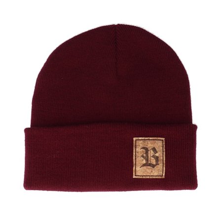 Bearded Man - Rouge cuff Bonnet - Old English B Patch Burgundy Beanie @ Hatstore