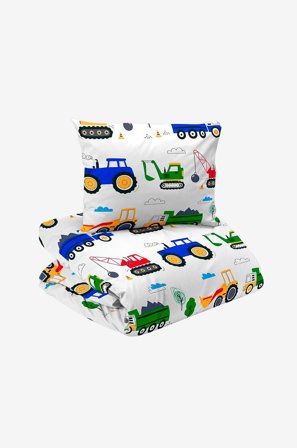 Redlunds - Busy Tractors spjälsäng - Vit - Påslakanset - 100X130 - Från Homeroom
