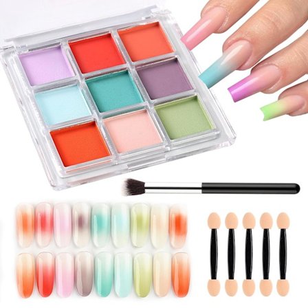 9 Farger Neglepigment Palette Gradient Ombre Neglepulver Sett for DIY Manikyr Nybegynnere - Perfekt Negledesign med Ultra Fint Pulver