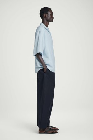 COS Men's Camicia In Lino Con Colletto Aperto in Blu