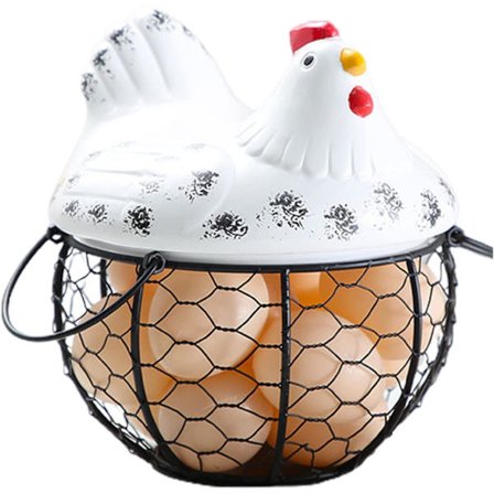 Æggekurv til køkkenet, landlig kyllingenetkurv med håndtag, sød æggeopbevaringskurv til køkken, stue, boligindretning
