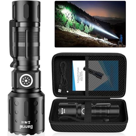LED-ficklampa Uppladdningsbar 20000 Lumen, LED-ficklampa Extremt Ljusa Små Ficklampor med Minnesfunktion, 6 Ljuslägen Zoombar