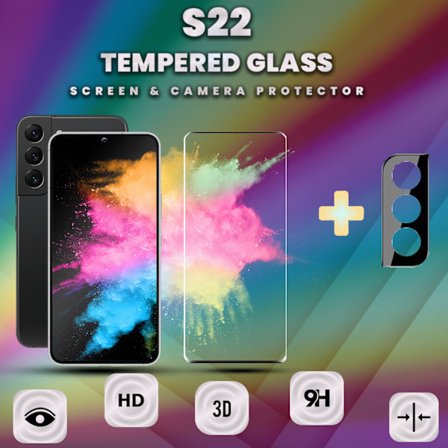 1-Pack Samsung S22 Skärmskydd & 1-Pack linsskydd -Härdat Glas 9H