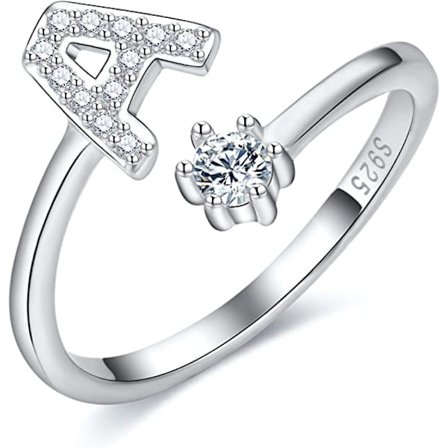 Damring i 925 sterlingsilver med öppen justerbar bokstav A-Z ring smycken med presentask