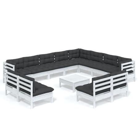 Vidaxl Loungegrupp Med Dynor 13 Delar Vit Massiv Furu Vit