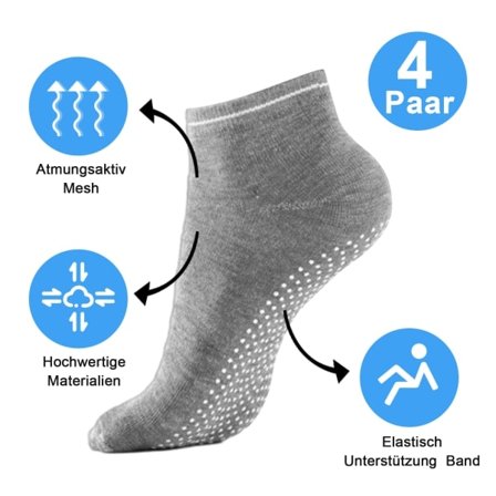 4 par yogastrømper for kvinner og menn, anti-skli sokker, stoppsokker, fitness , Pilates-skli sokker for yoga, barre, pilates, hjemme,