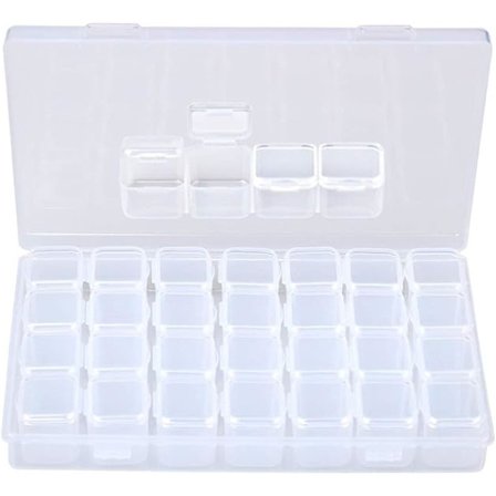 28 Gitter Diamantbroderi Boks, Diamant Opbevaringsboks Perle Opbevaringsboks Smykke Perle Ørestik Værktøj Beholder Transparent