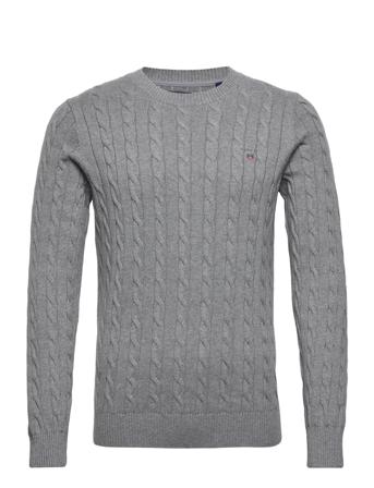 Cotton Cable C-Neck Strikket Trøje Med Rund Hals Grå GANT