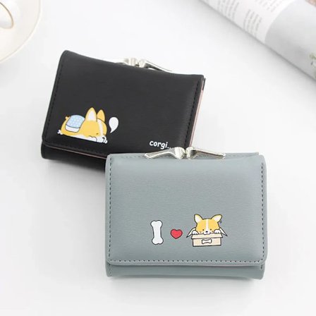 New Korean Version of Women's Purse Short Cartoon Dog Purse Three Fold Coin Package Lock Small Money Clip Wallets for Women