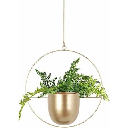Metallhängande blomkruka - inomhusväxter - utomhus, uteplats, balkong, inomhusväxter, suckulenter, luftväxter (gyllene rund)