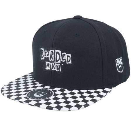 Bearded Man - Svart snapback Keps - British Punk Logo Black/Checked Brim Snapback @ Hatstore