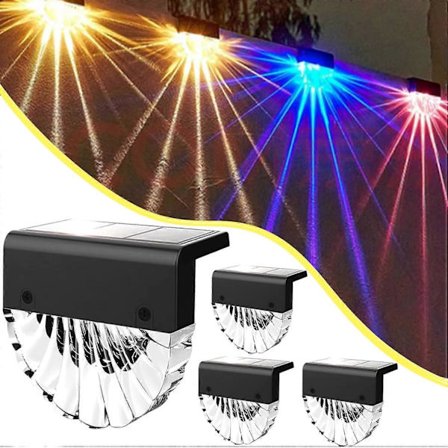 Solcelle LED Udendørs Væglamper, 4 Pak Sti Lys, Farveskiftende LED Udendørs Solcellelampe, Trinelys, Væg Havelamper