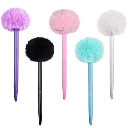 5 stk. Fluffy kuglepenne sort blæk søde kreative kugle kuglepenne nyhed gel penne til skole kontorartikler