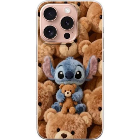 Kompatibelt Mobildeksel til Apple iPhone 16 Pro Stitch omgitt av brune teddybjørner med en liten teddybjørn i fanget i en søt og koselig kawaii-design
