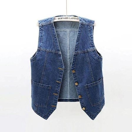 Dame Uden Ærmer Denim Vest V-Hals Knap Ned Jean Waistcoat Jakke.