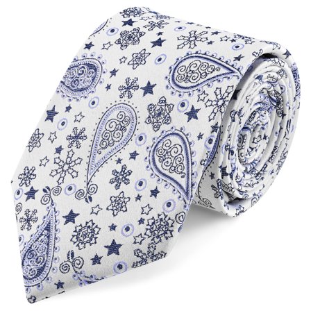 Gravata em Seda Paisley Azul e Branco | 8 cm para homens - Gravatas estampadas