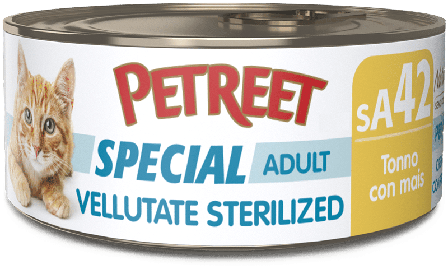 Petreet Vellutate Tonno Con Mais Cibo Umido Gatto Sterilizzato