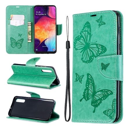 Butterfly läder Samsung Galaxy A50 fodral - Grön