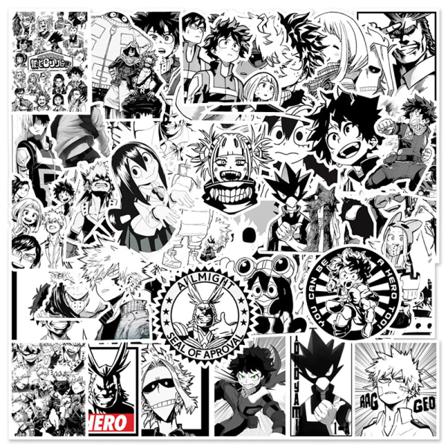 50st Svart Vit Anime My Hero Academia Sticker Laptop Bagage