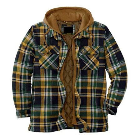 Quiltet Tyk Plaid Langærmet Løs Jakke Herre Hættetrøje Quiltet Foret Flanel Hætte Full-zip Skjortejakke