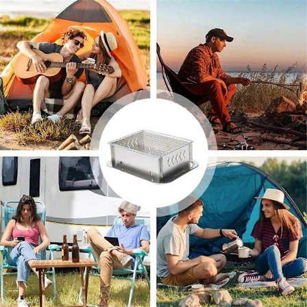 Liten Grill Portabel Fällbar Grill Utomhusgrill Avtagbar Del Mångsidigt Grillverktyg för Grillning Strand Utan Bricka