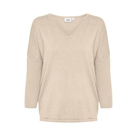 Saint Tropez, Mila SZ V-N Pullover Beżowy, Kobieta, Rozmiar: S
