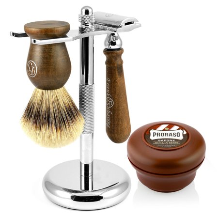 Conjunto de Barbear Silvertip em Madeira de Ébano para homens - Caixas de embrulho
