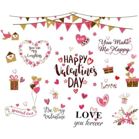 30x90cm 1 Set Alla hjärtans dag väggdekaler Kärlek Hjärta Väggdekaler Alla hjärtans dag Glasdekaler Avtagbar PVC ogräsrensning