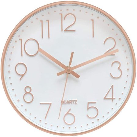 Stille, tikkende kvarts dekorativt veggklokke i roségull plast ramme med glassdeksel (12 tommer)