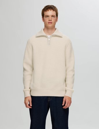 Selected Slhland Ls Knit Half Zip - Cream - XL