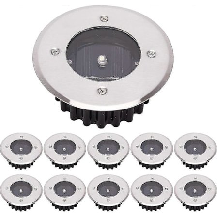 LED Solarlampa för Mark, 10-pack, IP65 Vattentät (Kallvitt, Rund) [Energiklass A+]