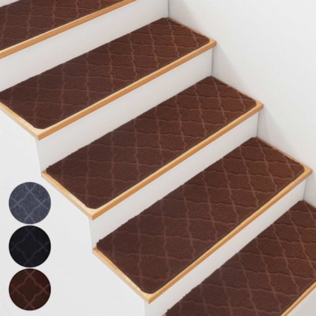 7 kpl Porrasmattoja, 20 x 76 cm Porrasmatto, Irrotettava ja konepestävä, Liukumaton kumipohja, Lemmikkieläimille Lapsille Vanhuksille, Ruskea-2