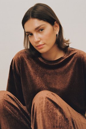 Kappahl | Sweter z krótkimi rękawami, z weluru | Brązowy