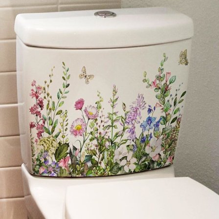 Grønne planteblade blomster toilet klistermærker selvklæbende badeværelses væg klistermærke grøn blad blomster toilet låg klistermærker DIY R