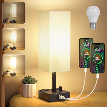 Dimbar Nattbordslampe, Dimbar Bordlampe med Linskjerm, Multifunksjonell Nattbordslampe, Leselampe, Varmhvit, 1 stk