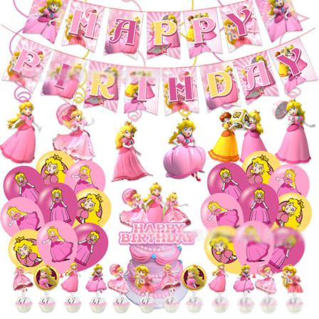 Peach Princess tema födelsedagsfest dekoration ballonger Banner