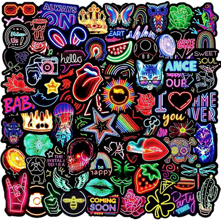 100 stk. Neon Klistermærker, Vandtætte Vinyl Klistermærker Pakke til Kofanger, Laptop, Skateboard, Vandflaske, Bagage, Telefon, Graffiti Klistermærker