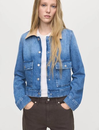 Mango Corduroy Collar Denim Jacket - Blue - M