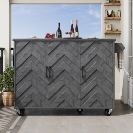 Køkkenø med hjul og udtrækkeligt design, håndklædeholder & justerbare hylder, 3 skuffer, 118x92cm