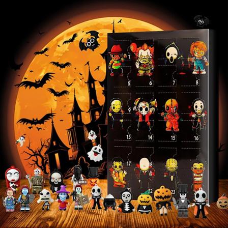 Tilfældig boks Halloween Adventskalender 2024, Halloween Gyserfilmfigurer Adventskalender, Halloween Nedtællingskalender med 24 overraskelser (FMY) 