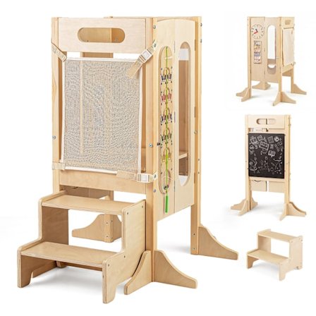 Sammenklappeligt læringstårn med tavle og sikkerhedsnet