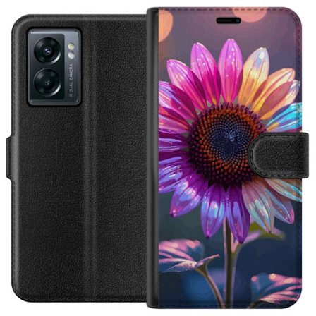 Kompatibelt Lommeboketui til OnePlus Nord N300 Irideserende blomst med glitrende kronblad i rosa lilla og gull mot myk bokeh bakgrunn