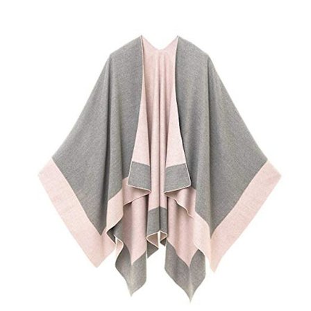 Dame Krage Cape Wrap Sjal Jumper Poncho Topp i Fargematchende Geometri Strik