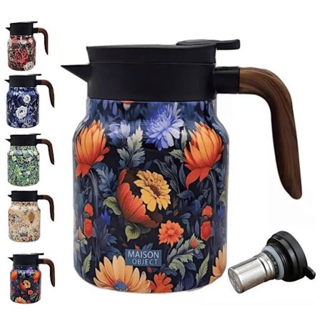 Vintage Blommig Te Termos med Inbyggd Sil, 1000ml Rostfri Termoskanna Tekanna för Varma Drycker, Hem & Kontor